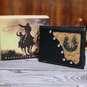 Longhorn horseshoe wallet HAND CRAFTED western BI-FOLD PRINTED GIFT BOXED